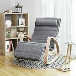 SONGMICS Fauteuil à Bascule, Rocking Chair, Avec Repose-Pied, Réglable En 5 Niveaux, Charge Max 150 Kg, Gris LYY11G -SONGMICS Soldes 4492857 2