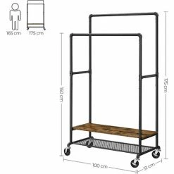VASAGLE Portant à Vêtements, Porte-Manteau Extensible, Support Habits Sur Roulettes, Avec 2 Barres, Façon Tuyaux, Style Industriel, Marron Rustique Et Noir Par SONGMICS RGR120B01 - Marron Rustique Et Noir -SONGMICS Soldes 45179237 5
