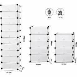 SONGMICS Armoire Modulable, Étagère De Rangement à Chaussures, En Plastique, 10 Compartiments, Montage Facile, Blanc Semi-Transparent LPC10W - Blanc Semi-transparent -SONGMICS Soldes 45295106 5