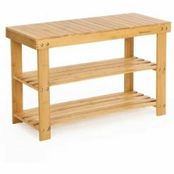 SONGMICS Banc Étagère à Chaussures En Bambou Naturel 3 Niveaux (charge Admissible: 120kg) Idéal Pour L’entrée, Salle De Bain, Salon, Couloir 70 X 28 X 45cm LBS04N - Bambou
