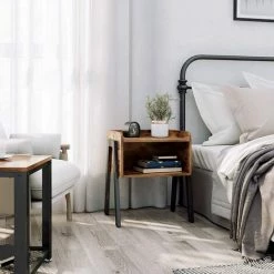 VASAGLE Table De Chevet, Table D'Appoint, Table De Nuit De Style Industriel, Avec Compartiment Ouvert, Grand Espace De Rangement, Pour Salon, Chambre, Couloir, Bureau, Montage Facile, Rétro Par SONGMICS LET54X -SONGMICS Soldes 45295292 3