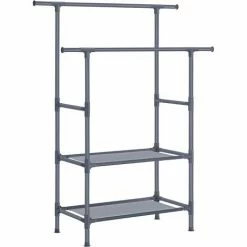 SONGMICS Portant à Vêtements Double Barre, Portemanteau, Penderie, Organisateur, En Métal, Avec étagère De Rangement à 2 Niveaux, Charge 70 Kg, Montage Facile, Gris RDR002G02 - Gris