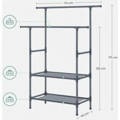 SONGMICS Portant à Vêtements Double Barre, Portemanteau, Penderie, Organisateur, En Métal, Avec étagère De Rangement à 2 Niveaux, Charge 70 Kg, Montage Facile, Gris RDR002G02 - Gris -SONGMICS Soldes 45295352 5