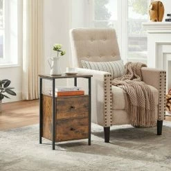 VASAGLE Table De Chevet, Table De Nuit, Bout De Canapé 2 Tiroirs, Pour Chambre, Salon, Style Industriel, Marron Rustique Et Noir Par SONGMICS LET521B01 - Marron Rustique Et Noir