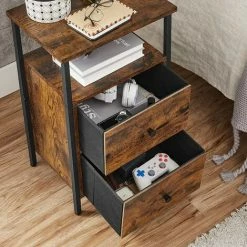 VASAGLE Table De Chevet, Table De Nuit, Bout De Canapé 2 Tiroirs, Pour Chambre, Salon, Style Industriel, Marron Rustique Et Noir Par SONGMICS LET521B01 - Marron Rustique Et Noir -SONGMICS Soldes 45295467 4