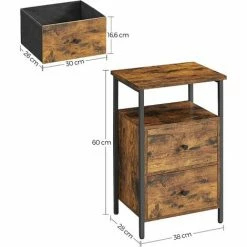 VASAGLE Table De Chevet, Table De Nuit, Bout De Canapé 2 Tiroirs, Pour Chambre, Salon, Style Industriel, Marron Rustique Et Noir Par SONGMICS LET521B01 - Marron Rustique Et Noir -SONGMICS Soldes 45295467 5