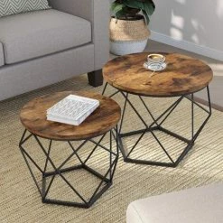 SONGMICS Soldes 24 VASAGLE Tables Basses, Lot De 2, Tables D'appoint, Tables De Salon, Bouts De Canapé, Cadre En Acier Robuste, Pour Salon, Chambre, Style Industriel, Marron Rustique Et Noir Par SONGMICS LET040B01 - Marron Rustique Et Noir