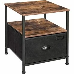 SONGMICS Table De Chevet, Table De Nuit Avec Rangement, Table D'appoint à Tiroir En Tissu, Avec 2 étagères, Style Industriel, Pour Salon, Chambre, Marron Rustique Et Noir LVT02H - Marron Rustique Et Noir