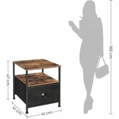 SONGMICS Table De Chevet, Table De Nuit Avec Rangement, Table D'appoint à Tiroir En Tissu, Avec 2 étagères, Style Industriel, Pour Salon, Chambre, Marron Rustique Et Noir LVT02H - Marron Rustique Et Noir -SONGMICS Soldes 45295593 5