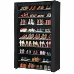 SONGMICS Armoire étagères à Chaussures 10 Couches Noir 100 X 28 X 162cm, Tubes Métalliques RXJ00H - Noir