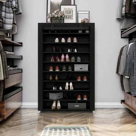 SONGMICS Armoire étagères à Chaussures 10 Couches Noir 100 X 28 X 162cm, Tubes Métalliques RXJ00H - Noir 5 SONGMICS Armoire étagères à Chaussures 10 Couches Noir 100 X 28 X 162cm, Tubes Métalliques RXJ00H - Noir – Image 3