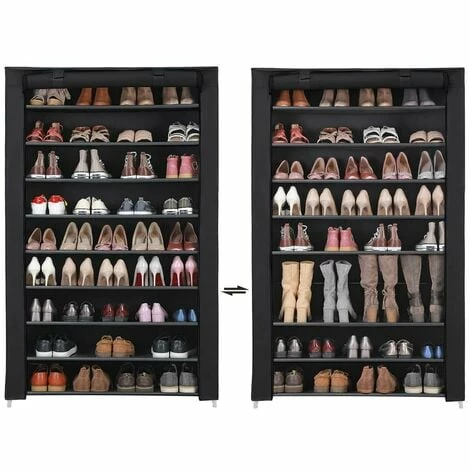 SONGMICS Armoire étagères à Chaussures 10 Couches Noir 100 X 28 X 162cm, Tubes Métalliques RXJ00H - Noir 6 SONGMICS Armoire étagères à Chaussures 10 Couches Noir 100 X 28 X 162cm, Tubes Métalliques RXJ00H - Noir – Image 4