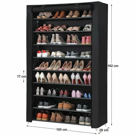 SONGMICS Armoire étagères à Chaussures 10 Couches Noir 100 X 28 X 162cm, Tubes Métalliques RXJ00H - Noir 7 SONGMICS Armoire étagères à Chaussures 10 Couches Noir 100 X 28 X 162cm, Tubes Métalliques RXJ00H - Noir – Image 5
