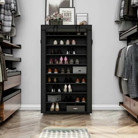 SONGMICS Armoire étagères à Chaussures XXL 10 Couches 45 Paires De Chaussures Avec Housse 88 X 28 X 160cm Noir RXJ36H - Noir 4 SONGMICS Armoire étagères à Chaussures XXL 10 Couches 45 Paires De Chaussures Avec Housse 88 X 28 X 160cm Noir RXJ36H - Noir – Image 2