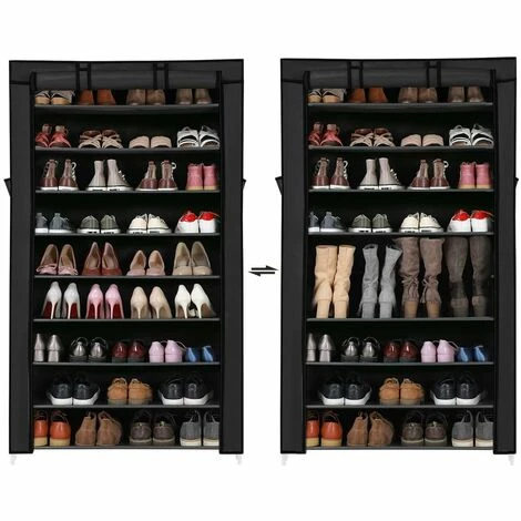 SONGMICS Armoire étagères à Chaussures XXL 10 Couches 45 Paires De Chaussures Avec Housse 88 X 28 X 160cm Noir RXJ36H - Noir 6 SONGMICS Armoire étagères à Chaussures XXL 10 Couches 45 Paires De Chaussures Avec Housse 88 X 28 X 160cm Noir RXJ36H - Noir – Image 4