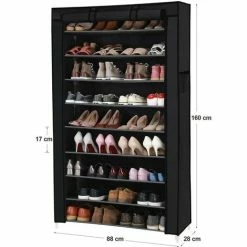 SONGMICS Armoire étagères à Chaussures XXL 10 Couches 45 Paires De Chaussures Avec Housse 88 X 28 X 160cm Noir RXJ36H - Noir 11 SONGMICS Armoire étagères à Chaussures XXL 10 Couches 45 Paires De Chaussures Avec Housse 88 X 28 X 160cm Noir RXJ36H - Noir -SONGMICS Soldes 45295648 5