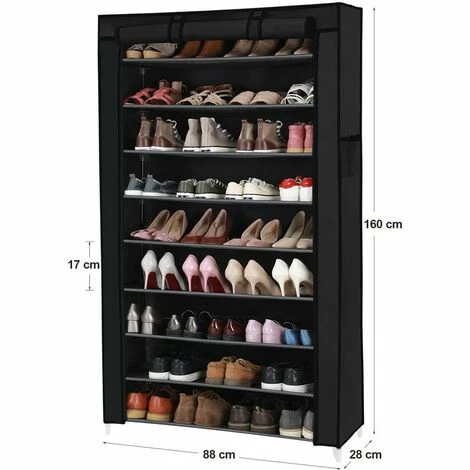 SONGMICS Armoire étagères à Chaussures XXL 10 Couches 45 Paires De Chaussures Avec Housse 88 X 28 X 160cm Noir RXJ36H - Noir 7 SONGMICS Armoire étagères à Chaussures XXL 10 Couches 45 Paires De Chaussures Avec Housse 88 X 28 X 160cm Noir RXJ36H - Noir – Image 5