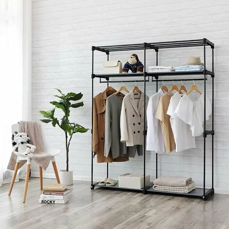 SONGMICS Armoire De Rangement, Penderie Portable Avec Barre De Suspension, Porte-vêtements Pliable, Vestiaire, Chambre, Salle D’étude, 140 X 43 X 174 Cm, Noir RYG02BK 5 SONGMICS Armoire De Rangement, Penderie Portable Avec Barre De Suspension, Porte-vêtements Pliable, Vestiaire, Chambre, Salle D’étude, 140 X 43 X 174 Cm, Noir RYG02BK – Image 3