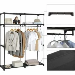 SONGMICS Armoire De Rangement, Penderie Portable Avec Barre De Suspension, Porte-vêtements Pliable, Vestiaire, Chambre, Salle D’étude, 140 X 43 X 174 Cm, Noir RYG02BK 10 SONGMICS Armoire De Rangement, Penderie Portable Avec Barre De Suspension, Porte-vêtements Pliable, Vestiaire, Chambre, Salle D’étude, 140 X 43 X 174 Cm, Noir RYG02BK -SONGMICS Soldes 45295724 4