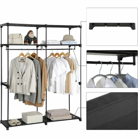 SONGMICS Armoire De Rangement, Penderie Portable Avec Barre De Suspension, Porte-vêtements Pliable, Vestiaire, Chambre, Salle D’étude, 140 X 43 X 174 Cm, Noir RYG02BK 6 SONGMICS Armoire De Rangement, Penderie Portable Avec Barre De Suspension, Porte-vêtements Pliable, Vestiaire, Chambre, Salle D’étude, 140 X 43 X 174 Cm, Noir RYG02BK – Image 4