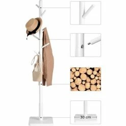 VASAGLE Portemanteau, Portant à Vêtements En Bois Massif, Support Sur Pieds Avec 8 Crochets, Pour Manteaux, Chapeaux, Sacs, Pour Entrée, Couloir, Bois D'hévéa, Blanc Par SONGMICS RCR010W02 - Blanc -SONGMICS Soldes 45295752 3