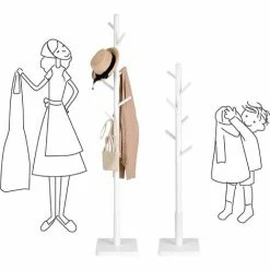 VASAGLE Portemanteau, Portant à Vêtements En Bois Massif, Support Sur Pieds Avec 8 Crochets, Pour Manteaux, Chapeaux, Sacs, Pour Entrée, Couloir, Bois D'hévéa, Blanc Par SONGMICS RCR010W02 - Blanc -SONGMICS Soldes 45295752 4