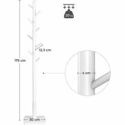 VASAGLE Portemanteau, Portant à Vêtements En Bois Massif, Support Sur Pieds Avec 8 Crochets, Pour Manteaux, Chapeaux, Sacs, Pour Entrée, Couloir, Bois D'hévéa, Blanc Par SONGMICS RCR010W02 - Blanc -SONGMICS Soldes 45295752 5