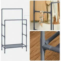 SONGMICS Portant à Vêtements Double Barre, Portemanteau, Penderie, Organisateur, En Métal, Avec étagère De Rangement à 2 Niveaux, Charge 55 Kg, Montage Facile, Gris RDR001G02 - Gris -SONGMICS Soldes 45295804 4