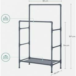 SONGMICS Portant à Vêtements Double Barre, Portemanteau, Penderie, Organisateur, En Métal, Avec étagère De Rangement à 2 Niveaux, Charge 55 Kg, Montage Facile, Gris RDR001G02 - Gris -SONGMICS Soldes 45295804 5