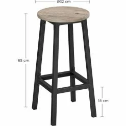 VASAGLE Tabourets Hauts, Lot De 2, Chaises De Bar, Siège De Cuisine, Cadre En Acier, Hauteur 65 Cm, Montage Facile, Style Industriel, Grège Et Noir Par SONGMICS LBC032B02 - Grège Et Noir -SONGMICS Soldes 45295881 5
