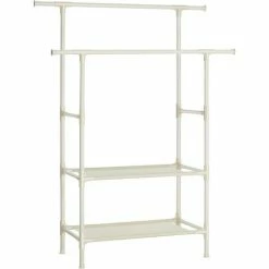 SONGMICS Portant à Vêtements Double Barre, Portemanteau, Penderie, Organisateur, En Métal, Avec étagère De Rangement à 2 Niveaux, Charge 80 Kg, Montage Facile, Blanc RDR02WT - Blanc