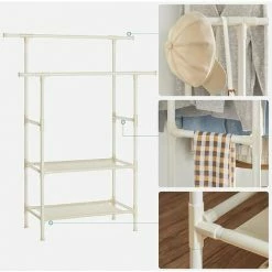 SONGMICS Portant à Vêtements Double Barre, Portemanteau, Penderie, Organisateur, En Métal, Avec étagère De Rangement à 2 Niveaux, Charge 80 Kg, Montage Facile, Blanc RDR02WT - Blanc -SONGMICS Soldes 45295889 4