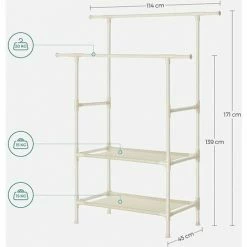 SONGMICS Portant à Vêtements Double Barre, Portemanteau, Penderie, Organisateur, En Métal, Avec étagère De Rangement à 2 Niveaux, Charge 80 Kg, Montage Facile, Blanc RDR02WT - Blanc -SONGMICS Soldes 45295889 5