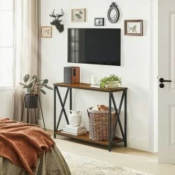 SONGMICS VASAGLE Table Console, Table D’Entrée à 2 Niveaux, Avec Barres En X, 100 X 35 X 80 Cm, Pour Salon, Entrée, Style Industriel, Marron Rustique Et Noir LNT100B01 - Marron Rustique Et Noir -SONGMICS Soldes 45732157 3