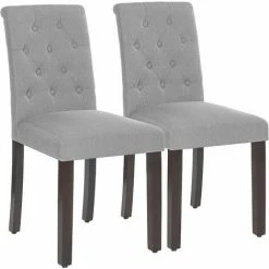 SONGMICS Lot De 2 Chaises De Salle à Manger, Sièges De Cuisine à Dossier Haut, Pieds En Bois Massif, Rembourrée, Tissu En Coton-Lin, Gris Clair LDC027G01 - Gris