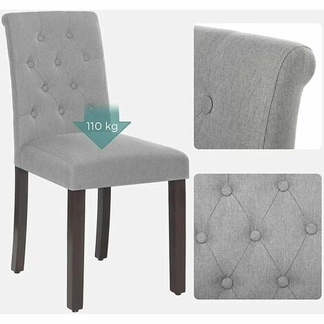 SONGMICS Lot De 2 Chaises De Salle à Manger, Sièges De Cuisine à Dossier Haut, Pieds En Bois Massif, Rembourrée, Tissu En Coton-Lin, Gris Clair LDC027G01 - Gris 5 SONGMICS Lot De 2 Chaises De Salle à Manger, Sièges De Cuisine à Dossier Haut, Pieds En Bois Massif, Rembourrée, Tissu En Coton-Lin, Gris Clair LDC027G01 - Gris – Image 3