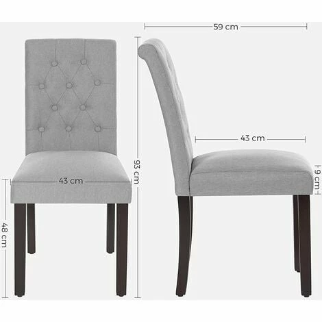SONGMICS Lot De 2 Chaises De Salle à Manger, Sièges De Cuisine à Dossier Haut, Pieds En Bois Massif, Rembourrée, Tissu En Coton-Lin, Gris Clair LDC027G01 - Gris 7 SONGMICS Lot De 2 Chaises De Salle à Manger, Sièges De Cuisine à Dossier Haut, Pieds En Bois Massif, Rembourrée, Tissu En Coton-Lin, Gris Clair LDC027G01 - Gris – Image 5