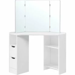 VASAGLE Coiffeuse D’Angle, Table De Maquillage, Avec Triple Miroir, 2 Tiroirs Et 3 Compartiments De Rangement, 110 X 54 X 140 Cm, Style Moderne, Blanc Par SONGMICS RDT121T10 - Blanc -SONGMICS Soldes 46551904 3