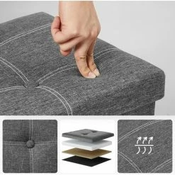 SONGMICS Banc De Rangement Pliable, Pouf, Coffre, Bout De Lit, Banquette, 110 X 38 X 38 Cm, Tissu Façon Lin, Charge 300 Kg, Pour Entrée, Chambre, Salon, Gris Foncé LSF077G04 - Gris Foncé -SONGMICS Soldes 49149584 4