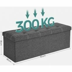 SONGMICS Banc De Rangement Pliable, Pouf, Coffre, Bout De Lit, Banquette, 110 X 38 X 38 Cm, Tissu Façon Lin, Charge 300 Kg, Pour Entrée, Chambre, Salon, Gris Foncé LSF077G04 - Gris Foncé -SONGMICS Soldes 49149584 5