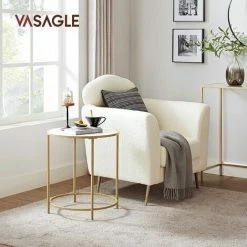 SONGMICS VASAGLE Petite Table Ronde, Table D'Appoint, Bout De Canapé, Dessus En Panneaux, Cadre En Métal Doré, Table De Chevet, Montage Facile, Pour Salon, Chambre, Style Moderne, Doré Et Blanc LET282A10 - Doré Et Blanc