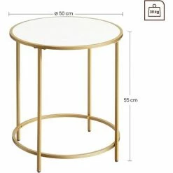 SONGMICS VASAGLE Petite Table Ronde, Table D'Appoint, Bout De Canapé, Dessus En Panneaux, Cadre En Métal Doré, Table De Chevet, Montage Facile, Pour Salon, Chambre, Style Moderne, Doré Et Blanc LET282A10 - Doré Et Blanc -SONGMICS Soldes 49344964 5
