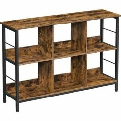 VASAGLE Bibliothèque 6 Compartiments, Meuble De Rangement Ouvert, Étagère Livres Horizontale, Pour Bureau, Salon, Chambre, 120 X 33 X 80 Cm, Style Industriel, Marron Rustique Et Noir Par SONGMICS LLS104B01 - Marron Rustique Et Noir