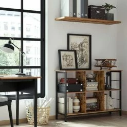 VASAGLE Bibliothèque 6 Compartiments, Meuble De Rangement Ouvert, Étagère Livres Horizontale, Pour Bureau, Salon, Chambre, 120 X 33 X 80 Cm, Style Industriel, Marron Rustique Et Noir Par SONGMICS LLS104B01 - Marron Rustique Et Noir -SONGMICS Soldes 49344999 3