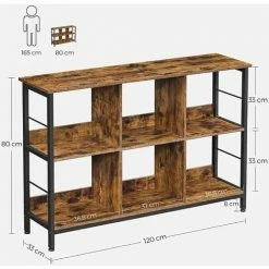 VASAGLE Bibliothèque 6 Compartiments, Meuble De Rangement Ouvert, Étagère Livres Horizontale, Pour Bureau, Salon, Chambre, 120 X 33 X 80 Cm, Style Industriel, Marron Rustique Et Noir Par SONGMICS LLS104B01 - Marron Rustique Et Noir -SONGMICS Soldes 49344999 5