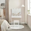 VASAGLE Coiffeuse Avec Miroir, Table De Maquillage Avec 9 Ampoules LED, Luminosité Réglable, 2 Tiroirs Et 3 Compartiments De Rangement, Style Moderne, Blanc Par SONGMICS RDT120T10 - Blanc 1 VASAGLE Coiffeuse Avec Miroir, Table De Maquillage Avec 9 Ampoules LED, Luminosité Réglable, 2 Tiroirs Et 3 Compartiments De Rangement, Style Moderne, Blanc Par SONGMICS RDT120T10 - Blanc -SONGMICS Soldes 49809644 1