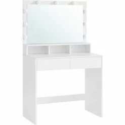 VASAGLE Coiffeuse Avec Miroir, Table De Maquillage Avec 9 Ampoules LED, Luminosité Réglable, 2 Tiroirs Et 3 Compartiments De Rangement, Style Moderne, Blanc Par SONGMICS RDT120T10 - Blanc -SONGMICS Soldes 49809644 2