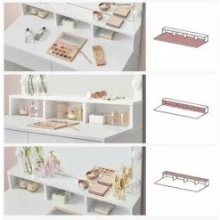 VASAGLE Coiffeuse Avec Miroir, Table De Maquillage Avec 9 Ampoules LED, Luminosité Réglable, 2 Tiroirs Et 3 Compartiments De Rangement, Style Moderne, Blanc Par SONGMICS RDT120T10 - Blanc -SONGMICS Soldes 49809644 3