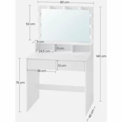 VASAGLE Coiffeuse Avec Miroir, Table De Maquillage Avec 9 Ampoules LED, Luminosité Réglable, 2 Tiroirs Et 3 Compartiments De Rangement, Style Moderne, Blanc Par SONGMICS RDT120T10 - Blanc -SONGMICS Soldes 49809644 5