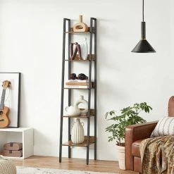 VASAGLE Étagère échelle, Bibliothèque à 5 Niveaux, Meuble De Rangement Sur Pied, Pour Salon, Chambre, Cuisine, Cadre En Acier, Facile à Assembler, Style Industriel, Marron Rustique Et Noir Par SONGMICS LLS109B01 - Marron Rustique Et Noir